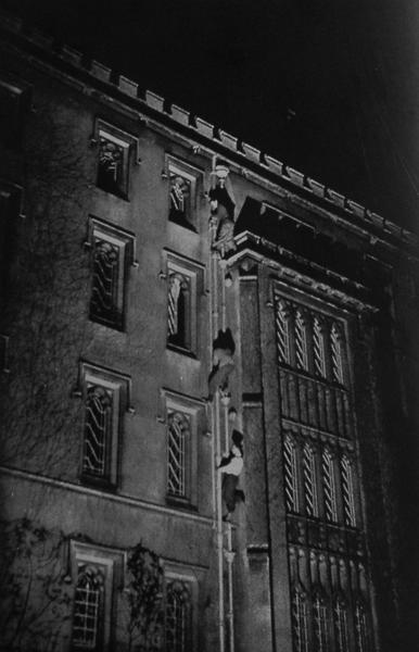 On the west wall of New Court, this must be the darkest spot in Cambridge. It must be climbed to reach the New Tower.